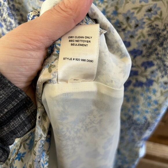 Rebecca Taylor 8 Dress Blue White Floral Ruffle V-Neck Tie‎ Knee Length Silk - Picture 14 of 14